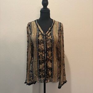 Vintage Bohemian Black and Gold Women's Top